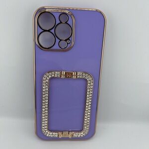 Luxury Purple & Gold Rhinestone Case with Ring Stand - iPhone 16 Pro Max